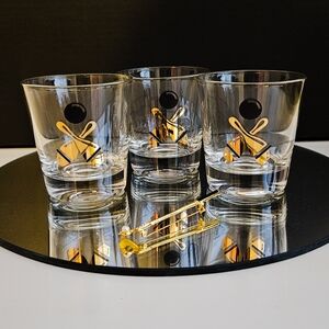 VTG MCM Lowball Bowling Gold & Black Glasses